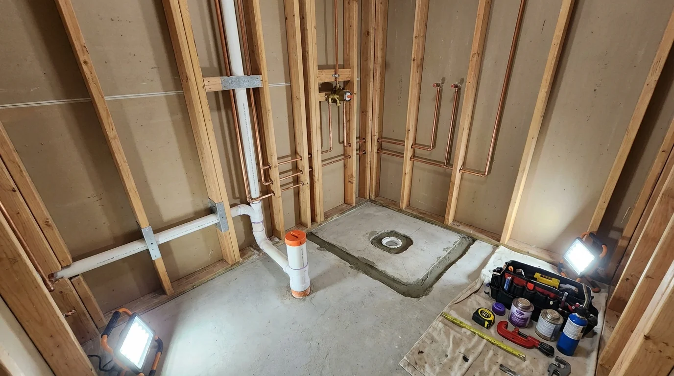 Bathroom rough-in plumbing during remodel by Johns Plumbing LLC in Las Animas