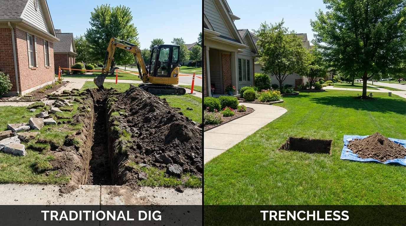 Trenchless sewer repair with minimal yard damage versus traditional excavation in Las Animas, CO